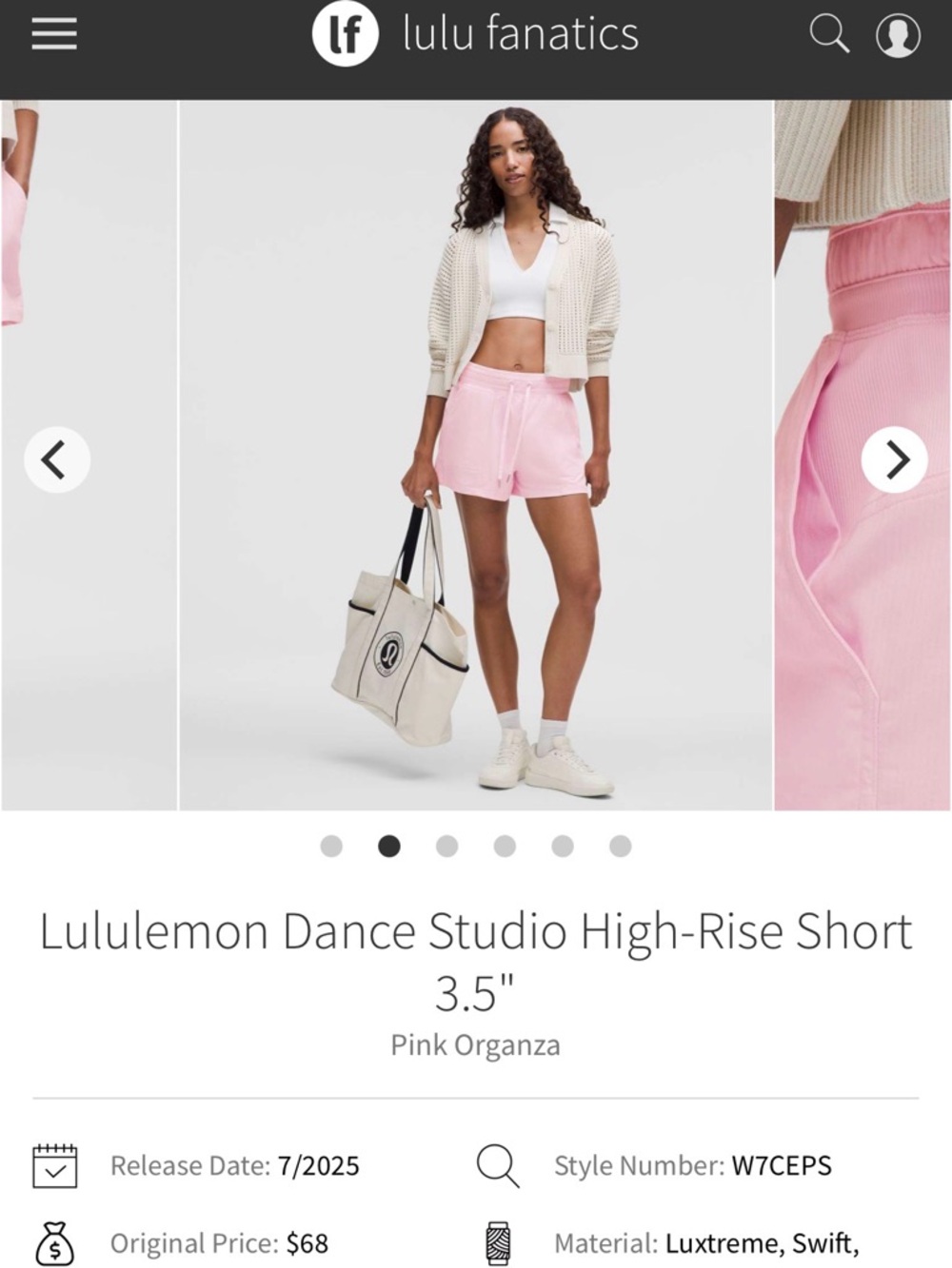lululemon Dance Studio High-Rise Shorts 3.5" - Pink Organza